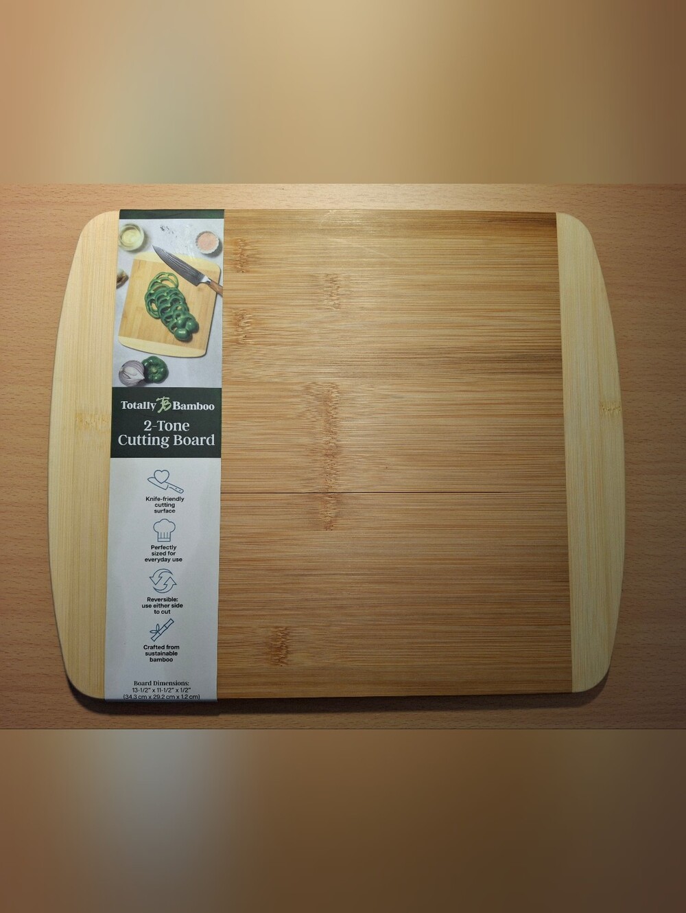 Totally Bamboo 2 Tone 13" Cutting Board Brand New With Slight Crack 20-1291